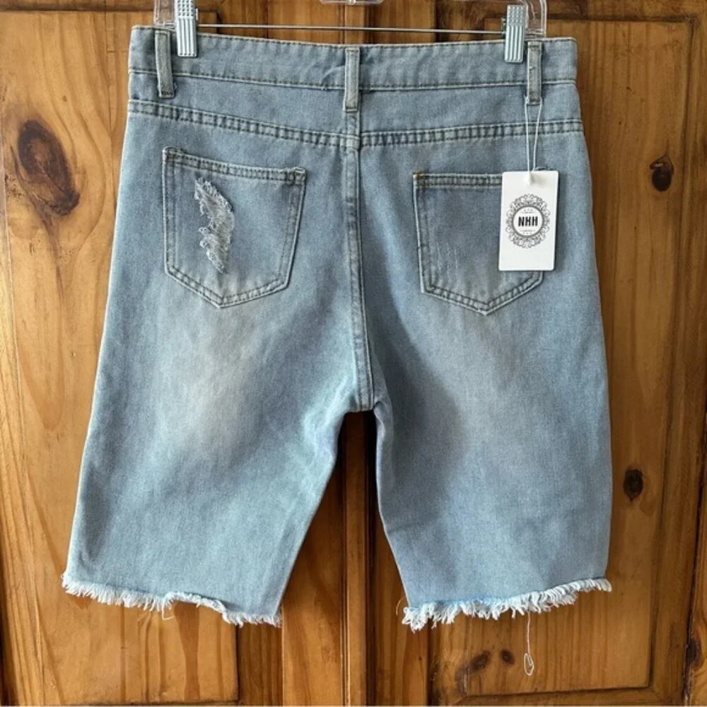 NWT NXH Distressed Denim Bermuda Shorts - Size XL